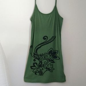 Forest green summer dress with black flower/tribal print Ganesh Imports medium
